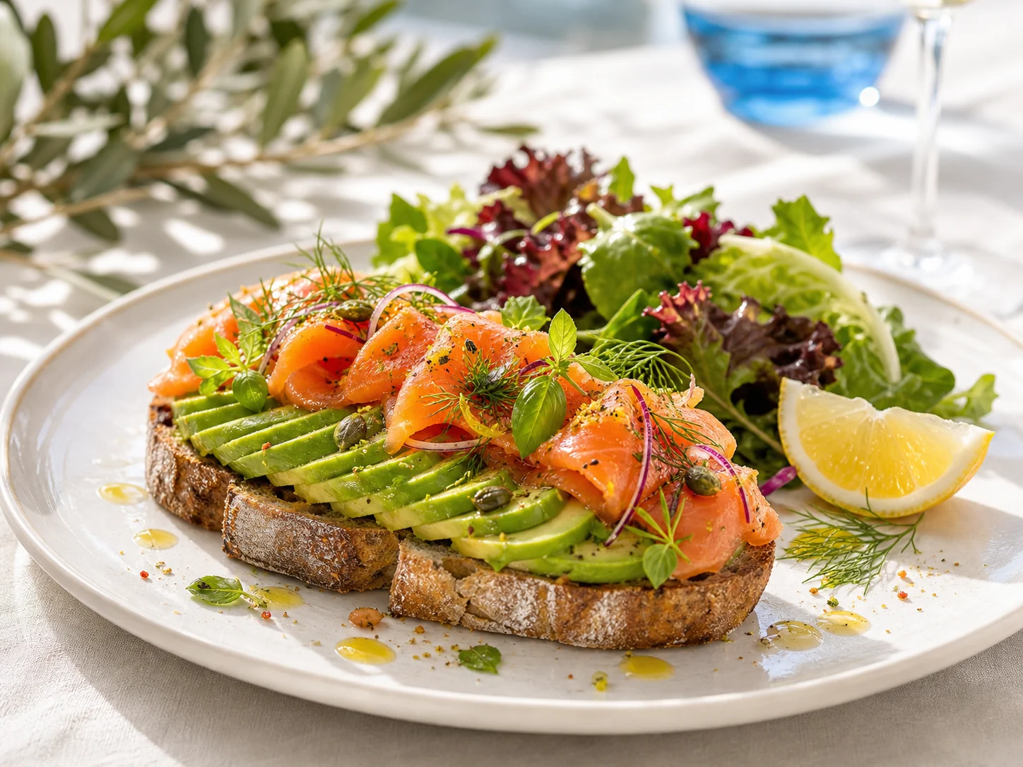 Tartine avocat et saumon avec salade